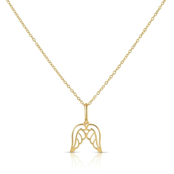 Tilo Jewelry 14K Yellow Gold Dainty Angel Wings Small Pendant Charm Necklace for Women & Unisex | 18 Inch Cable Chain