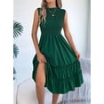 thumbnail image 6 of Women's Sleeveless Smocked Ruffle Neck Tiered Casual Flowy Midi Dress Green XL, 6 of 10