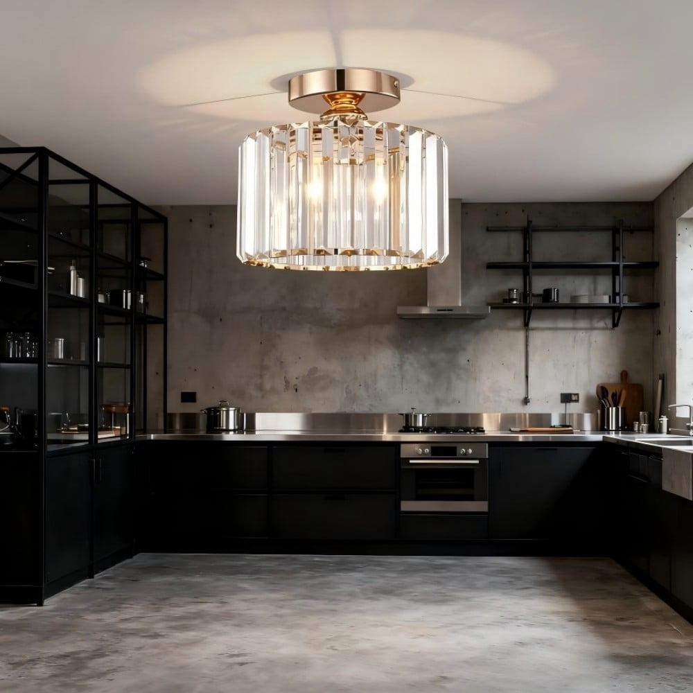 Crystal ceiling lighting fixtures, modern semi embedded ceiling lighting fixtures, golden near ceiling lighting fixtures, crystal chandelier entrance lights, bedroom porch kitchen living room
