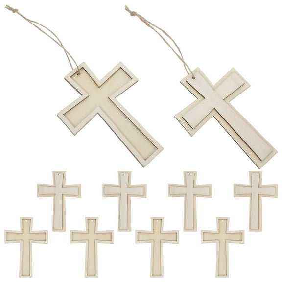 HAMPPLIES Unfinished Wood Cutouts Crafts Cross Ornament Light Yellow Wooden 12pcs Church Decor