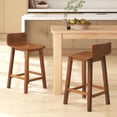 thumbnail image 4 of Solid Wood Bar Stools Set of 2, 24.5-inch Counter Height Chairs with Low Back and Footrest, Farmhouse Wooden Armless barstools for Kitchen Island, Dining Room, Cafe, Breakfast, Brown, 4 of 9