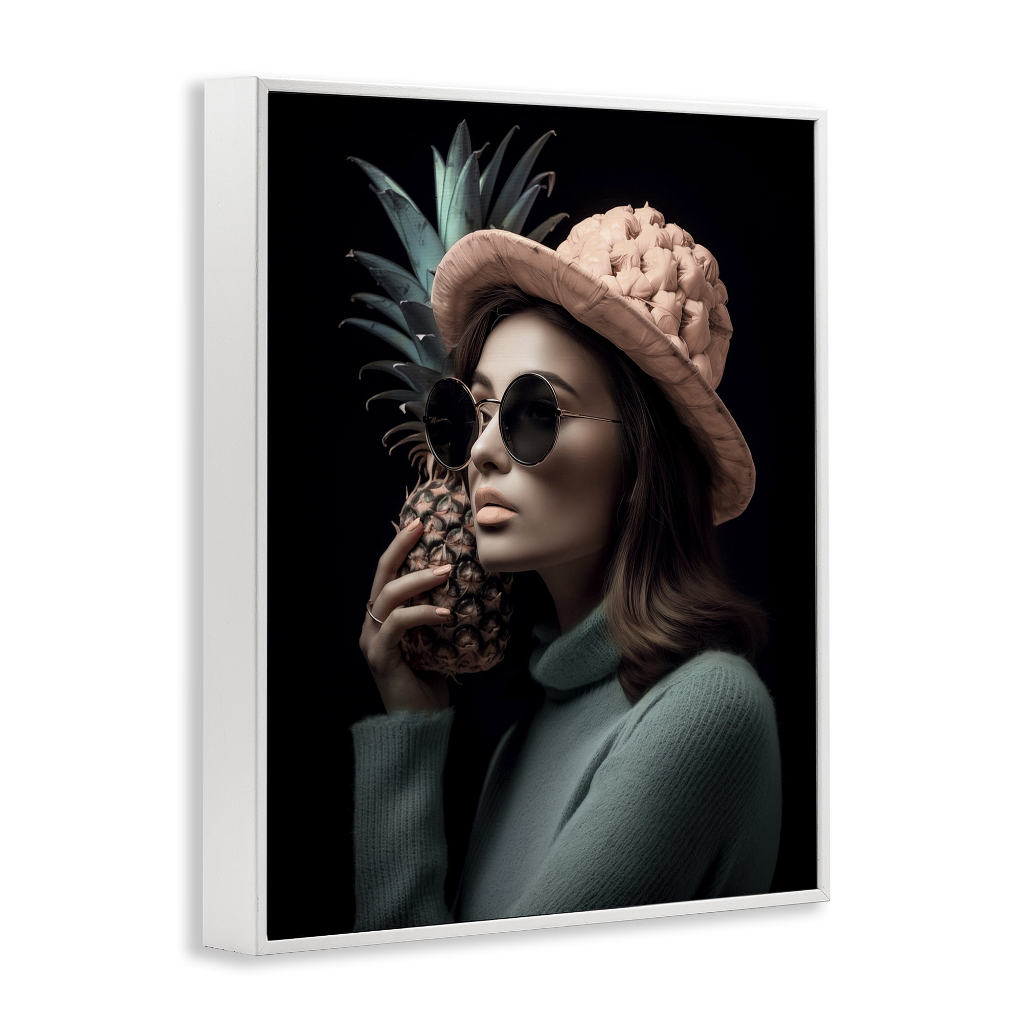 Stupell Industries Chic Girl with Pineapple Novelty Painting White Framed Art Print Wall Art, 11 x 14