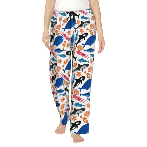 Balery Cute Sea Animals Pantalones de pijama para mujer, pijamas ultraligeros, pantalones de estar por casa-XX-Large