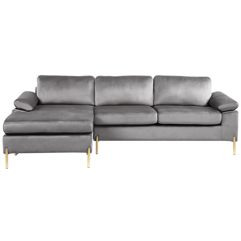 Devion Furniture Modern Velvet Sectional Sofa in Gray/Gold legs