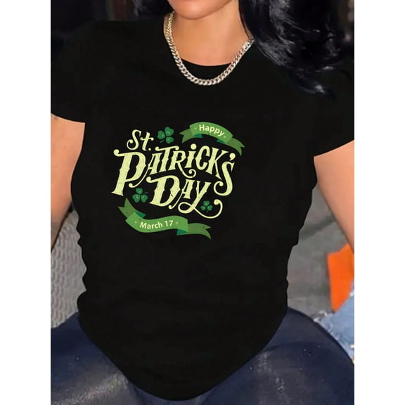 Irish Shamrock St Patricks Day Women Short Sleeve Cotton Casual Tee Shirt