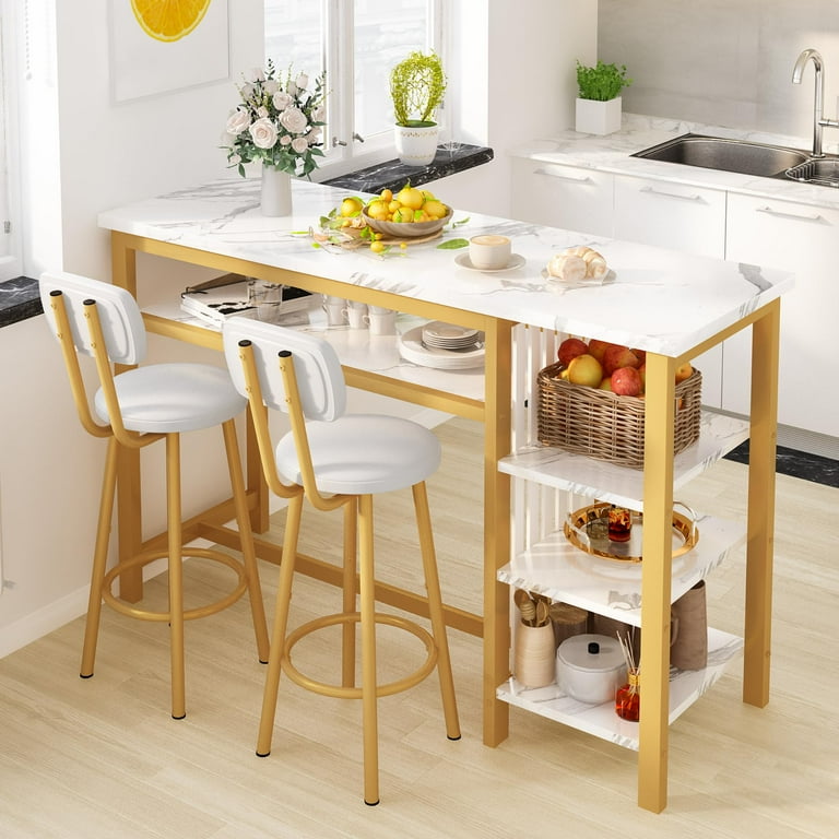 Lamerge Bar Dining Table Set for 2 3 Piece Bar Table and Chairs Set Kitchen Counter Height Dining Table Set Small Kitchen Bar Table with Storage