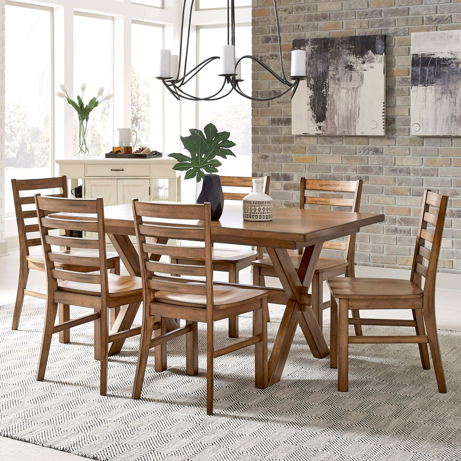 Sedona Rectangular Trestle Dining Table & 6 Chairs - Walmart.com