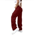 thumbnail image 4 of cocolona Womens High Waist Casual Cargo Pants Elastic Waist Straight Wide Leg Outdoor Hiking Pants with Pockets, 4 of 5