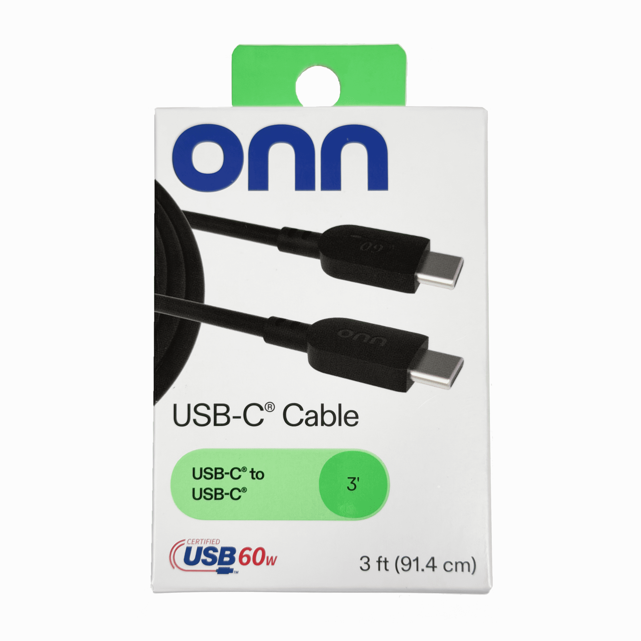 onn 3ft USB-C to USB-C Cable USB-IF Certified Fast Charging Black