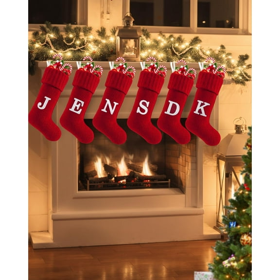 1Pack Christmas Stockings with Initial, 20-Inch Personalized Embroidered Monogram Knit Christmas Stocking,Large Cable Letter Knitted Christmas Stockings for Family Christmas Decorations