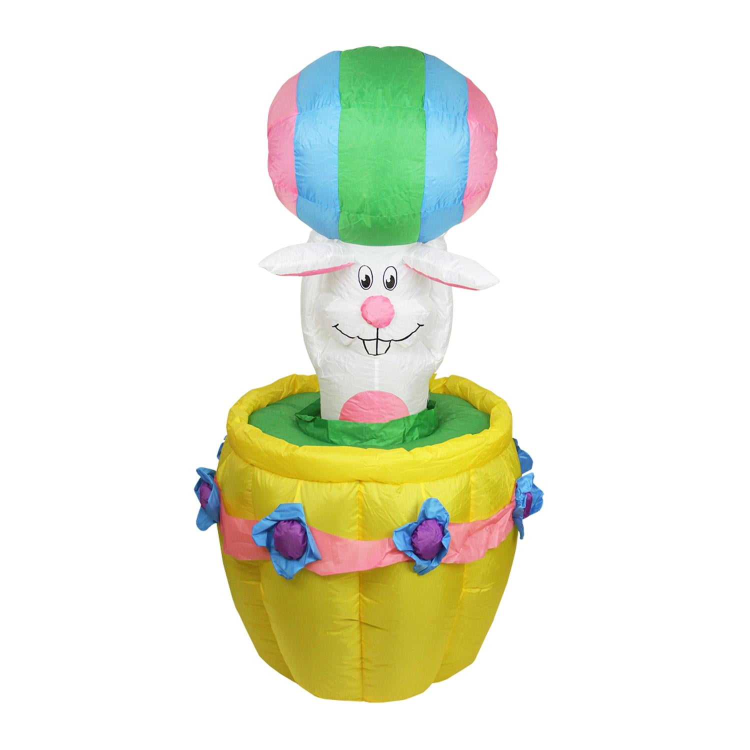 5 Inflatable Animated Easter Bunny Basket Lighted Yard Art Decoration