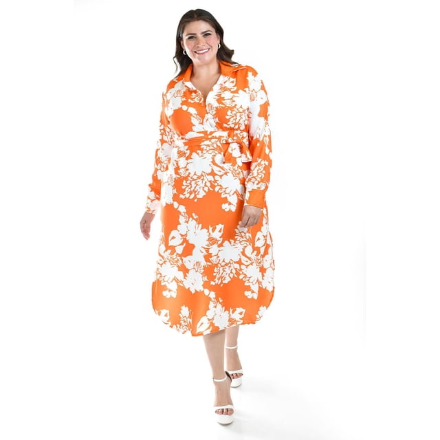 Vestido Sublimado Roman Fashion Talla Extra 4307 Naranja Flor Talla 40