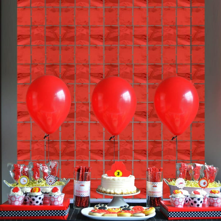 Red and Black Party Decorations- 4 Pack of 3.2x8.2ft Foil Fringe Curtains  for