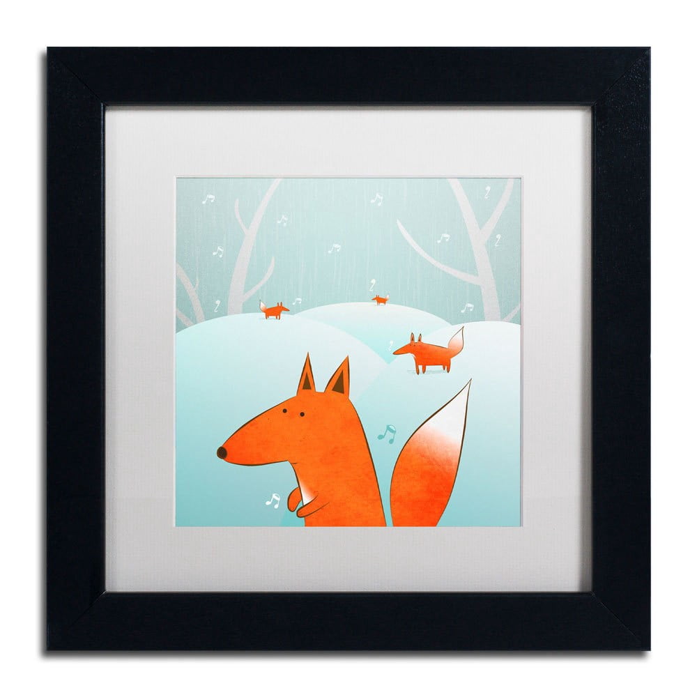 Trademark Fine Art "Winter Foxes" Canvas Art by Carla Martell, White Matte, Black Frame