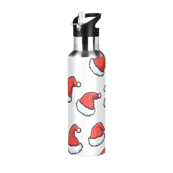 Yayeee 20oz Insulated Water Bottle Double Wall Stainless Steel with Flip Straw Lid, Santa Hats Pattern