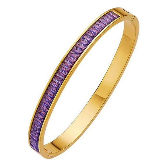 Paris Jewelry Hinged Yellow Gold Amethyst Bangle Bracelet for Women