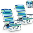 thumbnail image 1 of Garvee Silla de Playa Plegable con Portavasos y Reposacabezas, Juego de 2, Rayas Oceánicas, 1 of 8