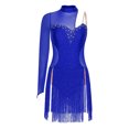 thumbnail image 3 of YiZYiF   Latin Dance Dress Women Rumba Chacha Tango Single Sleeves Performance Clothing Latin Skirt Blue M, 3 of 6