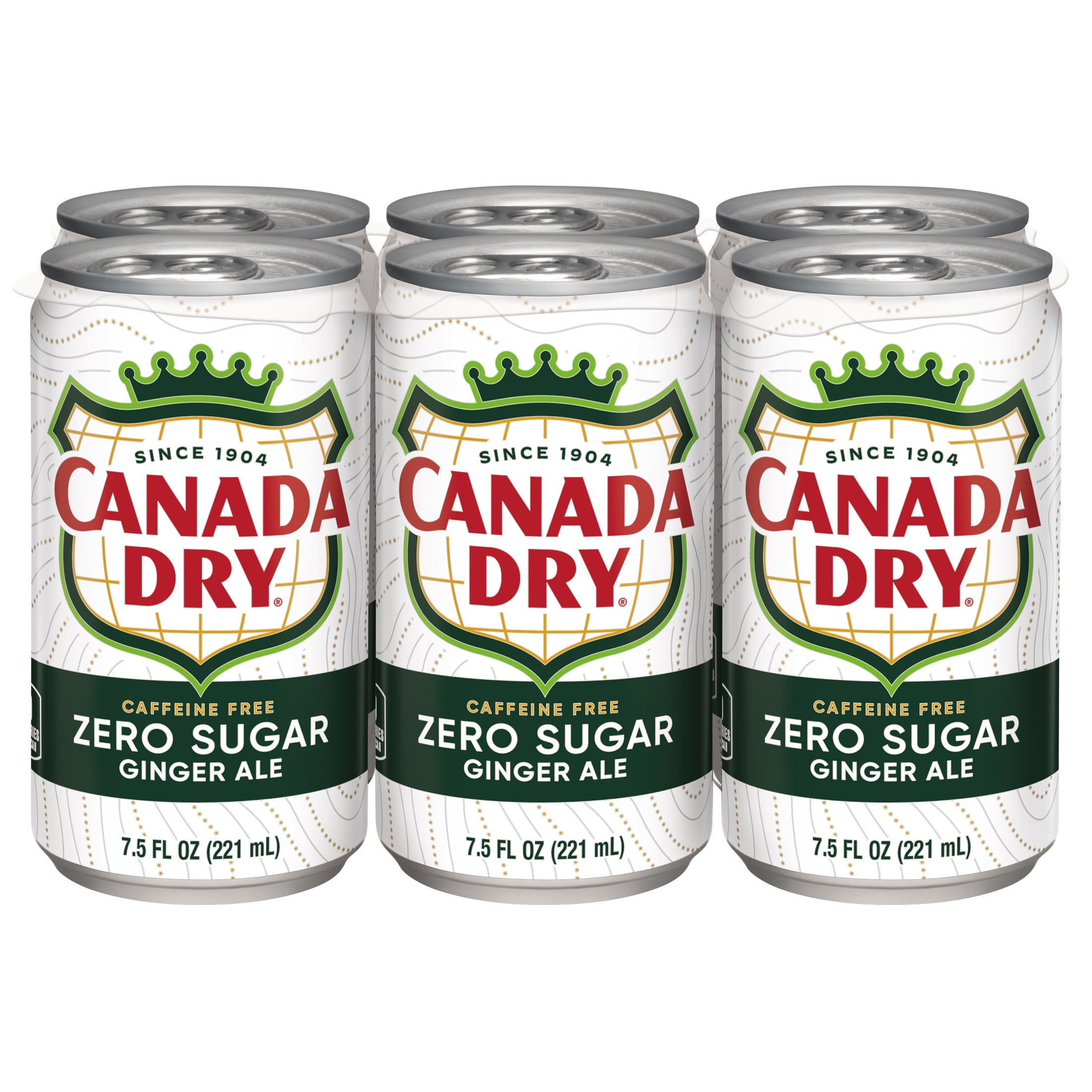(3 pack) Canada Dry Caffeine Free Zero Sugar Ginger Ale Soda Pop, 7.5 fl oz, 6 Pack Cans