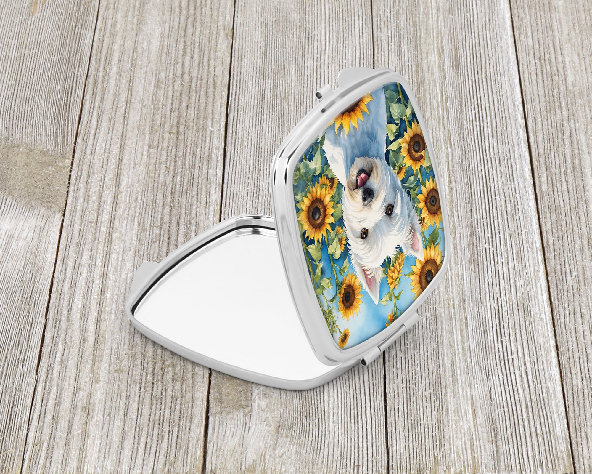 Westie in Sunflowers Compact Mirror 2.75 in x 3 in