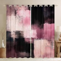 Homewish Vintage Artwork Adult Black Out Curtains, Black Pink Square Abstract Curtains Pack of 2 (42x63 Each), Fashion Oil Printing Bedroom Curtains, Blackout Curtains Bedroom Decor