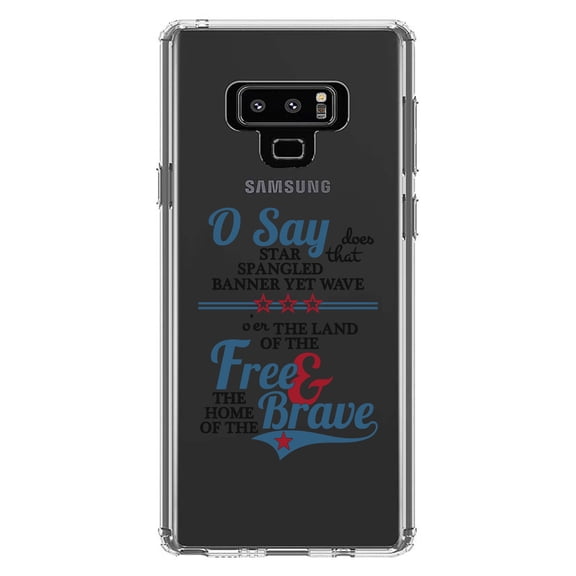 DistinctInk Clear Shockproof Hybrid Case for Samsung Galaxy Note 9 - TPU Bumper Acrylic Back Tempered Glass Screen Protector - Star Spangled Banner - Home of the Brave