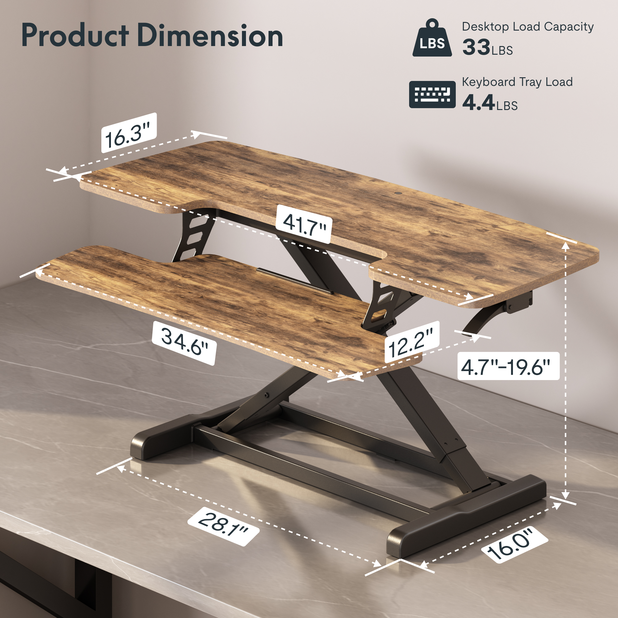 FitStand 42" U-Shape Standing Desk Converter, Walnut photo 3