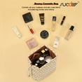 thumbnail image 5 of SUOSDEY Double Layer Makeup Bag Checkered Cosmetic Travel Bag for Women Men Organizers with Handle, 5 of 9