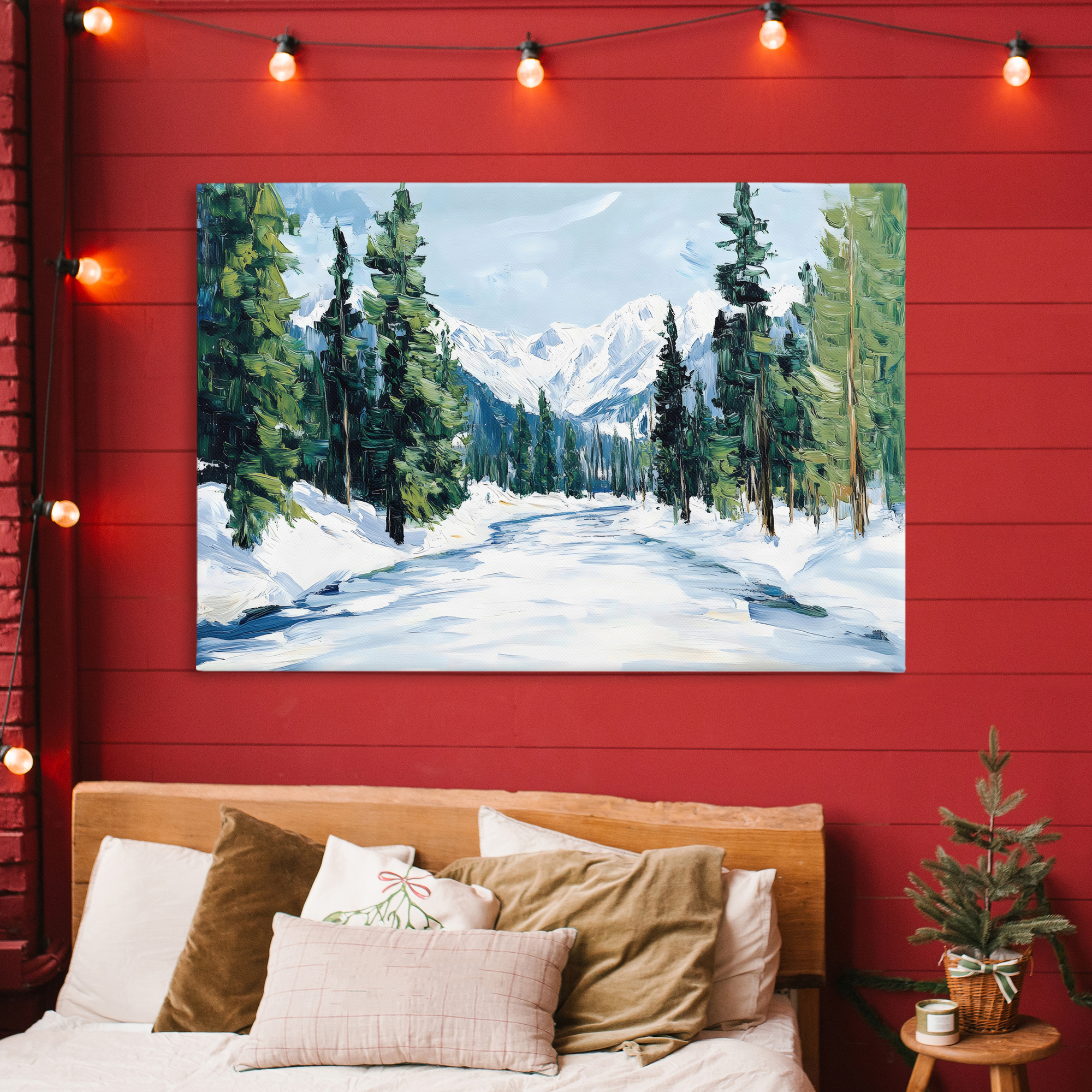 Snowy Tall Tree Pass Canvas Wall Art, design by Petal Prints Design
