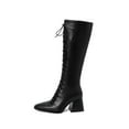 thumbnail image 5 of Rokment Knee High Combat Dress Boots for Women 2025 Fall Winter Vintage Fashion Leather Pointed Toe Chunky Block High Heel Lace up Tall Riding Boots Black Size 6, 5 of 5