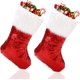 thumbnail image 1 of Paquete de 2 medias navideñas de 17 pulgadas, medias navideñas rojas grandes, medias navideñas con lentejuelas brillantes para las vacaciones familiares, 1 of 4