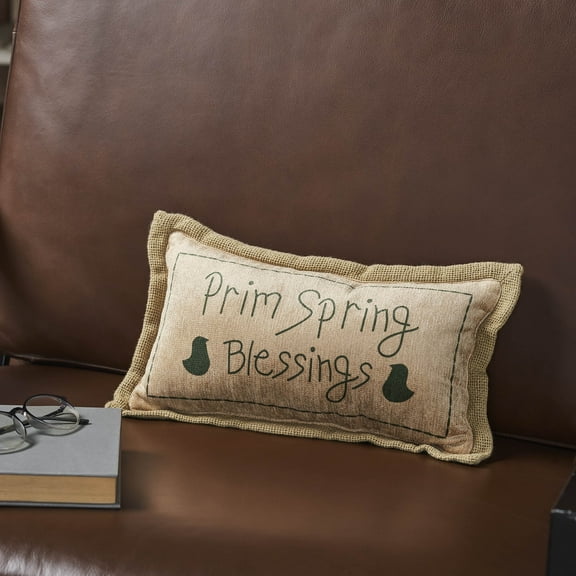 VHC Brands Spring In Bloom Prim Spring Blessings Pillow 7x13, Polyester Pillow With Polyester Pillow Fill, Decorative Throw Pillow, Spring In Bloom Collection, Rectangle 7x13, Orange Tan