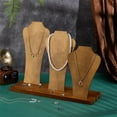 thumbnail image 4 of 1 set 3pcs Bust Wood Necklace Display Stands Necklace Organizer Holder Sandy Brown 22~30x15~40x0.3~1.8cm, 4 of 5