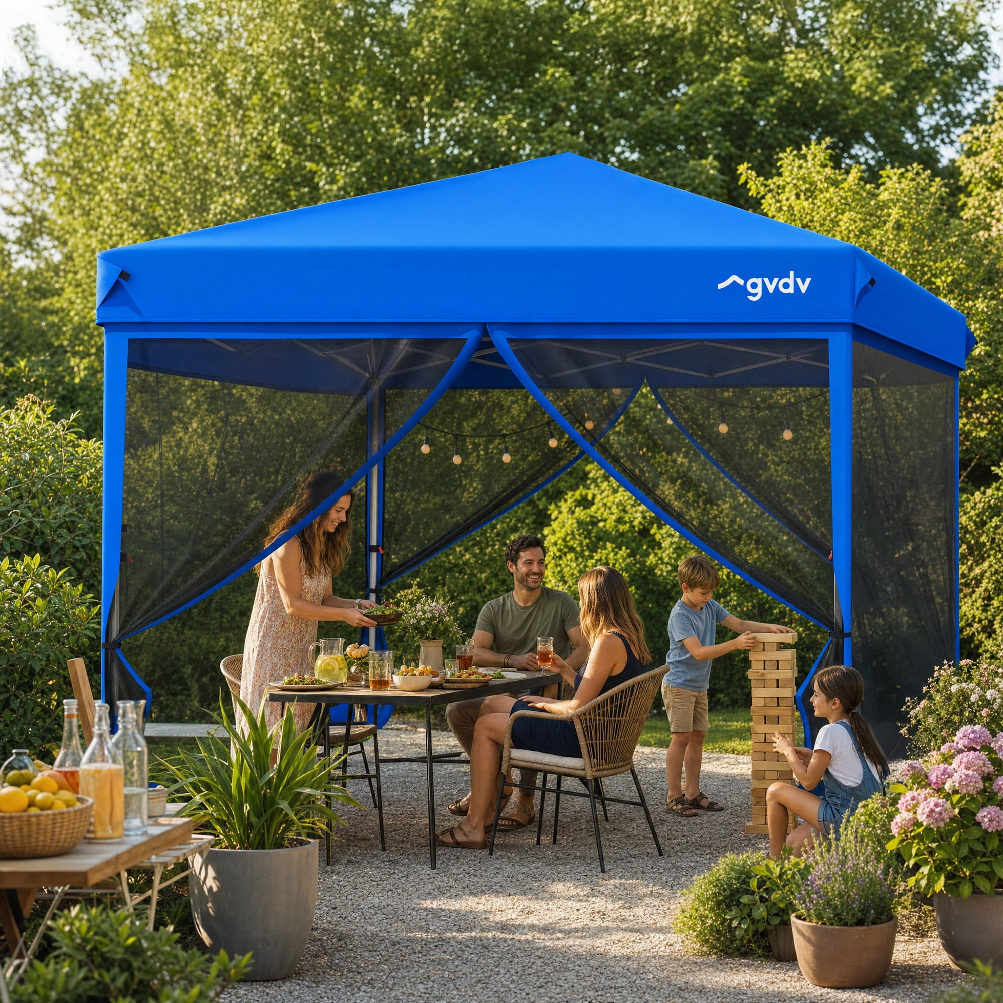 GVDV 10'x10' Canopy Tent with Mosquito Net, Zippered Doors