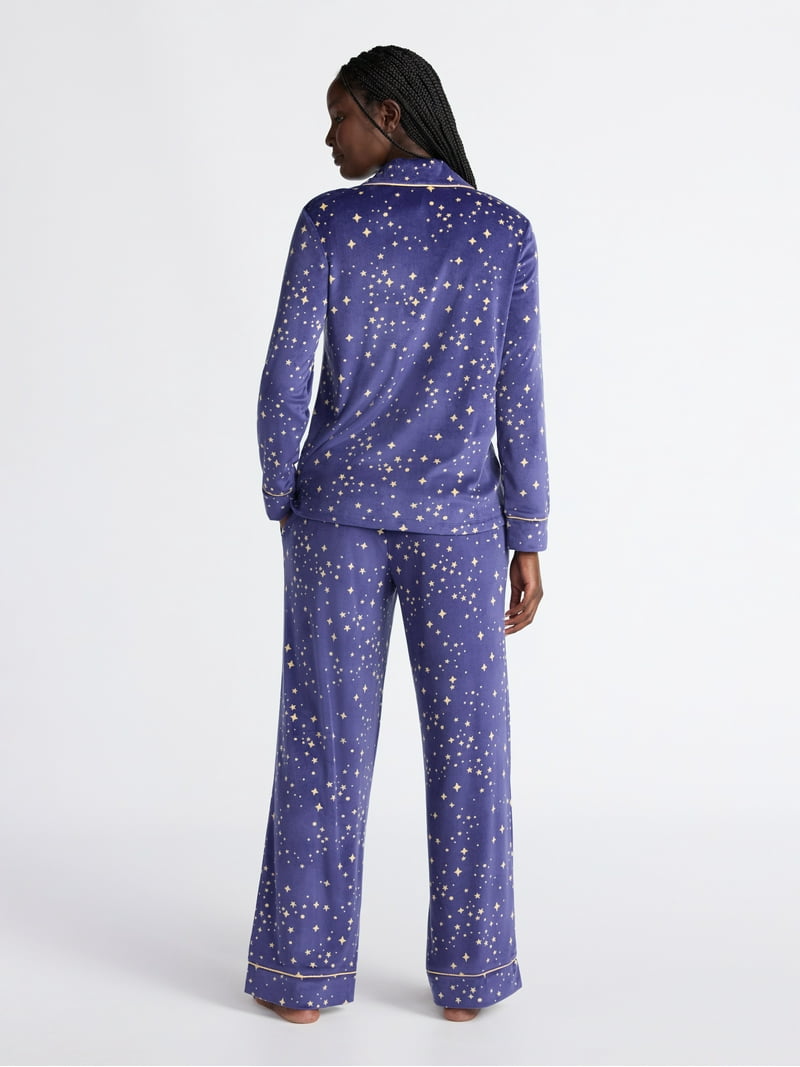 juju53 Joyspun Women's Stretch Velour Notch Collar Long Sleeve