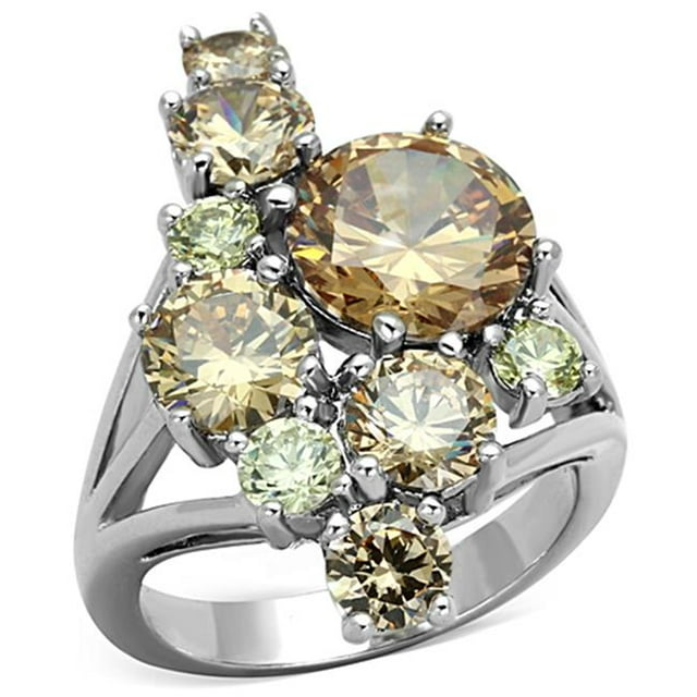 Alamode 3W600-10 Women Rhodium Brass Ring with AAA Grade CZ in Multi Color - Size 10
