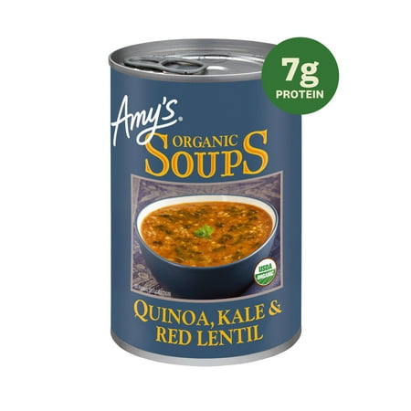 Amy’s Soup, Plant-Based Organic Quinoa, Kale & Red Lentil Soup, Gluten Free, Made With Organic Green Lentils and Vegetables, Canned Organic Soup, 14.4 Oz