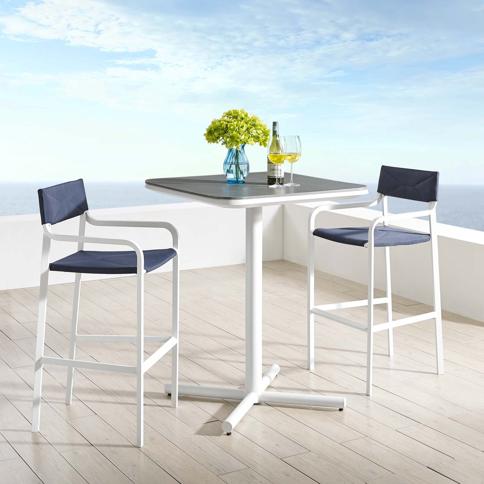 Modway Raleigh 3 Piece Outdoor Patio Aluminum Bar Set, White/Blue -  Walmart.com