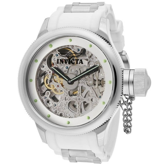 Invicta Men's 12115 Russian Diver Silver Skeleton Dial White Rubber Strap Mechanical Watch