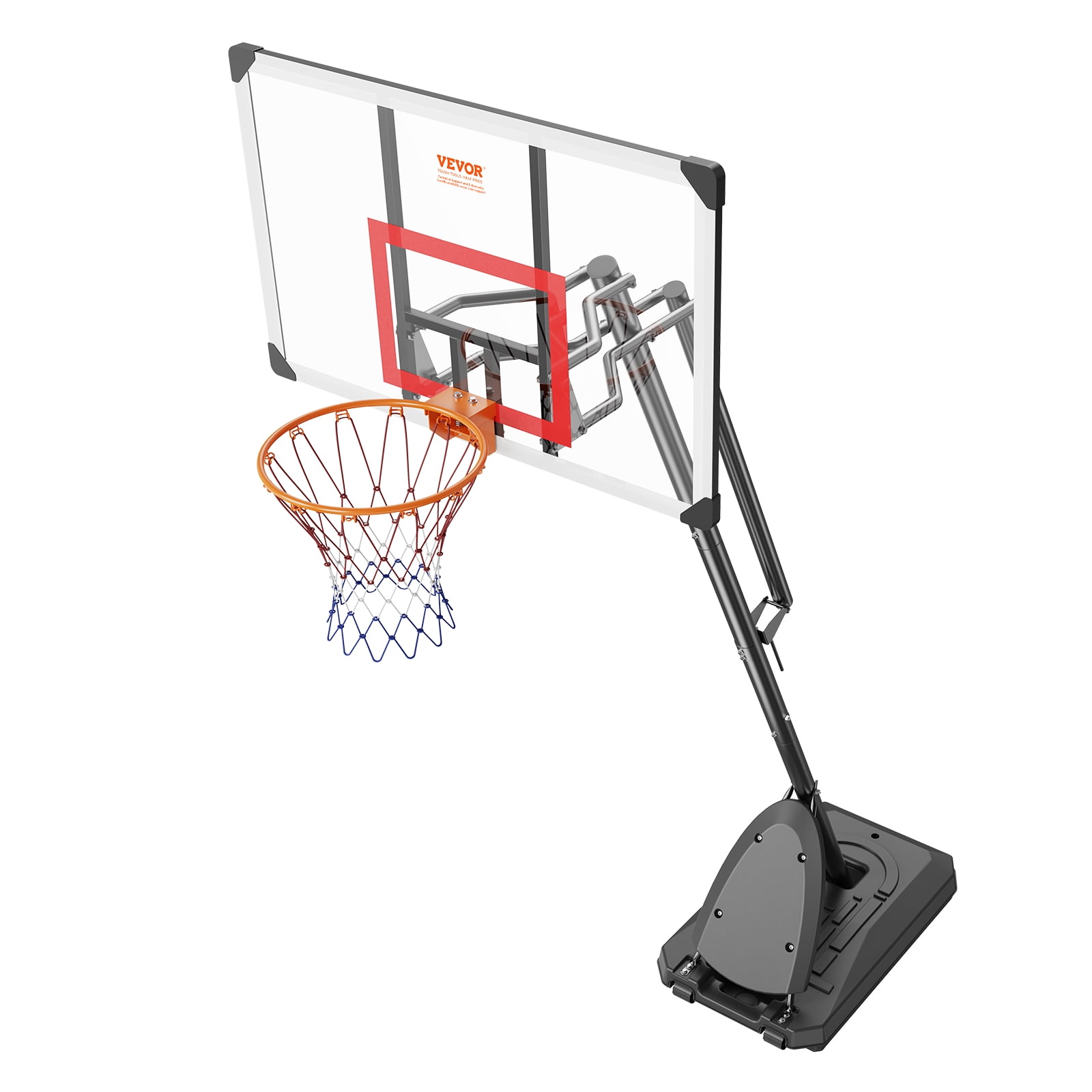 VEVOR Basketball Hoop, 7.6-10 ft Adjustable Height Portable Backboard System, 50 inch Basketball Hoop & Goal, Kids & Adults Basketball Set with Wheels, Stand, and Fillable Base