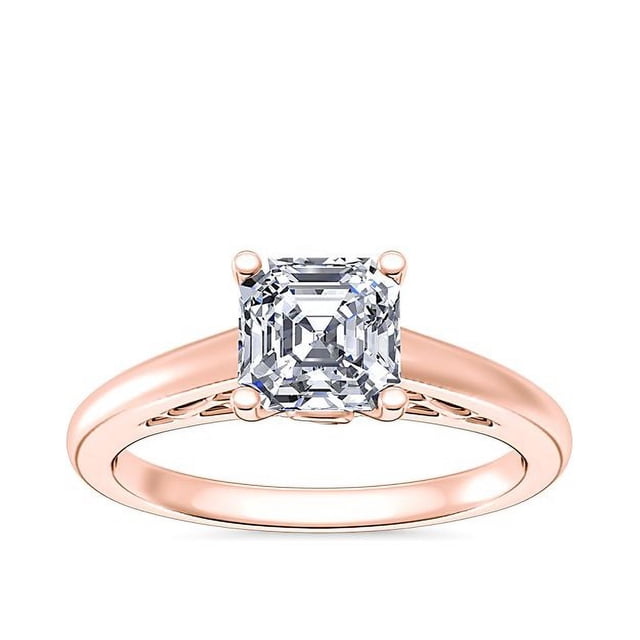 1.00 Carat Excellent Asscher Cut Natural Diamond Beautiful Solitaire Bridal Ring for Bride Solid 18K Rose Gold Size 5