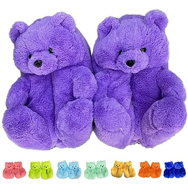 Teddy Bear Slippers For Women, Cute Indoor Non-Slip Warm Slippers(Purple)