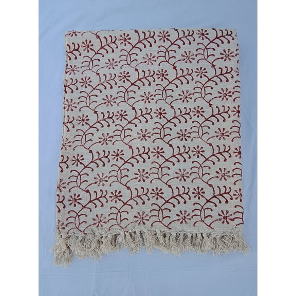 Handmade Throw Handblock print Throw Cotton Throw Blanket Sofa Décor Room Décor Tassels Hand Loomed Block Print Cotton Throwin, Queen size