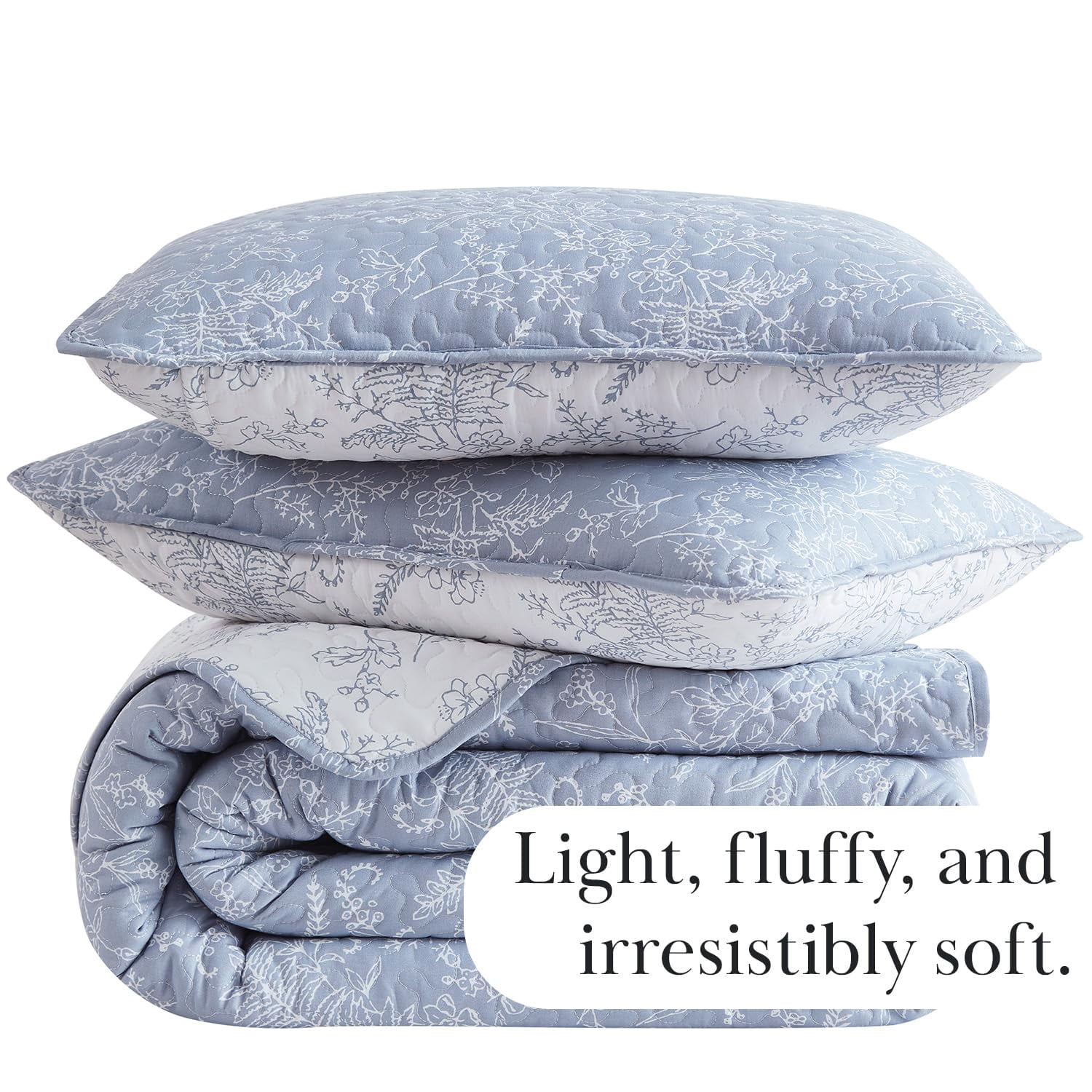 Elegant and Chic Lightweight Reversible Winter Brush Floral Patterned Quilt Set by Southshore Fine Linens