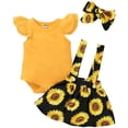 thumbnail image 3 of GRNSHTS Infant Baby Girl Outfit Ruffle Romper+Sunflower Suspender Skirt+Headband Clothes Set 0-18M, 3 of 8