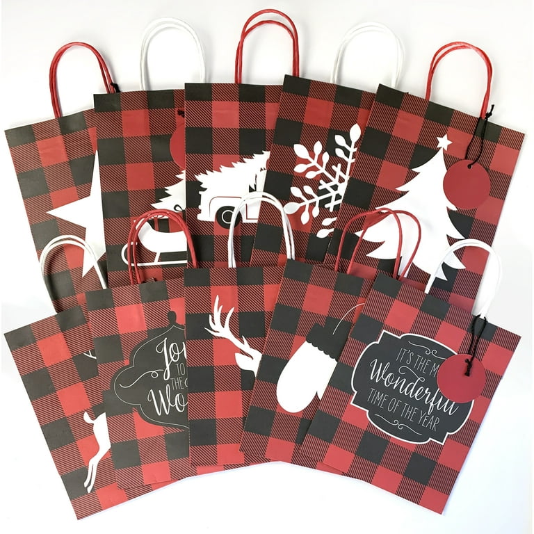 Whaline 24 Pack Christmas Buffalo Plaid Bags with 24 Sheets 20 x 20 Red  Tissue Paper, White and Black Kraft Paper Bags Gift Wrapping Set for  Holiday