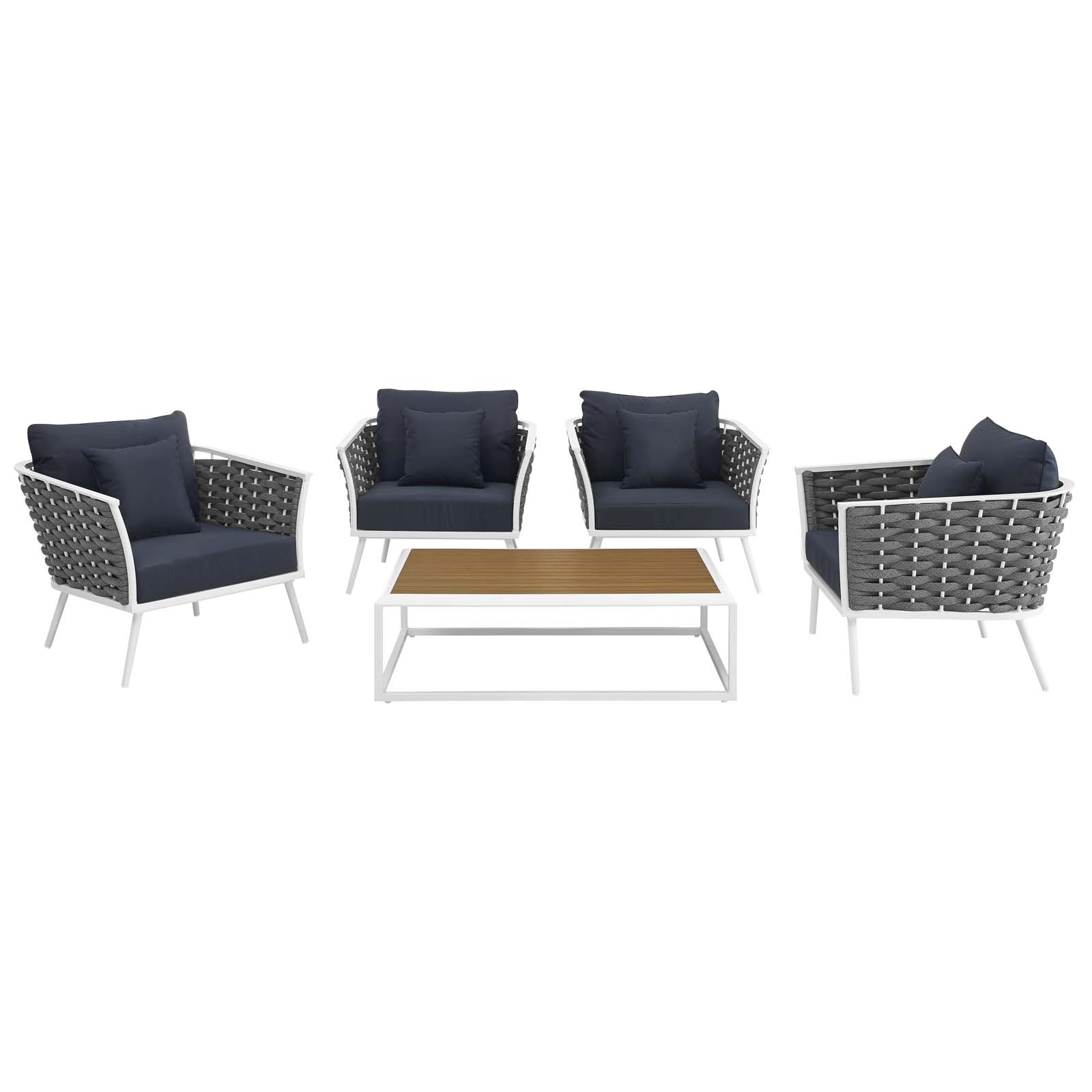 Modway Stance 5 Piece Outdoor Patio Aluminum Sectional Sofa Set in White Navy - image 4 of 8