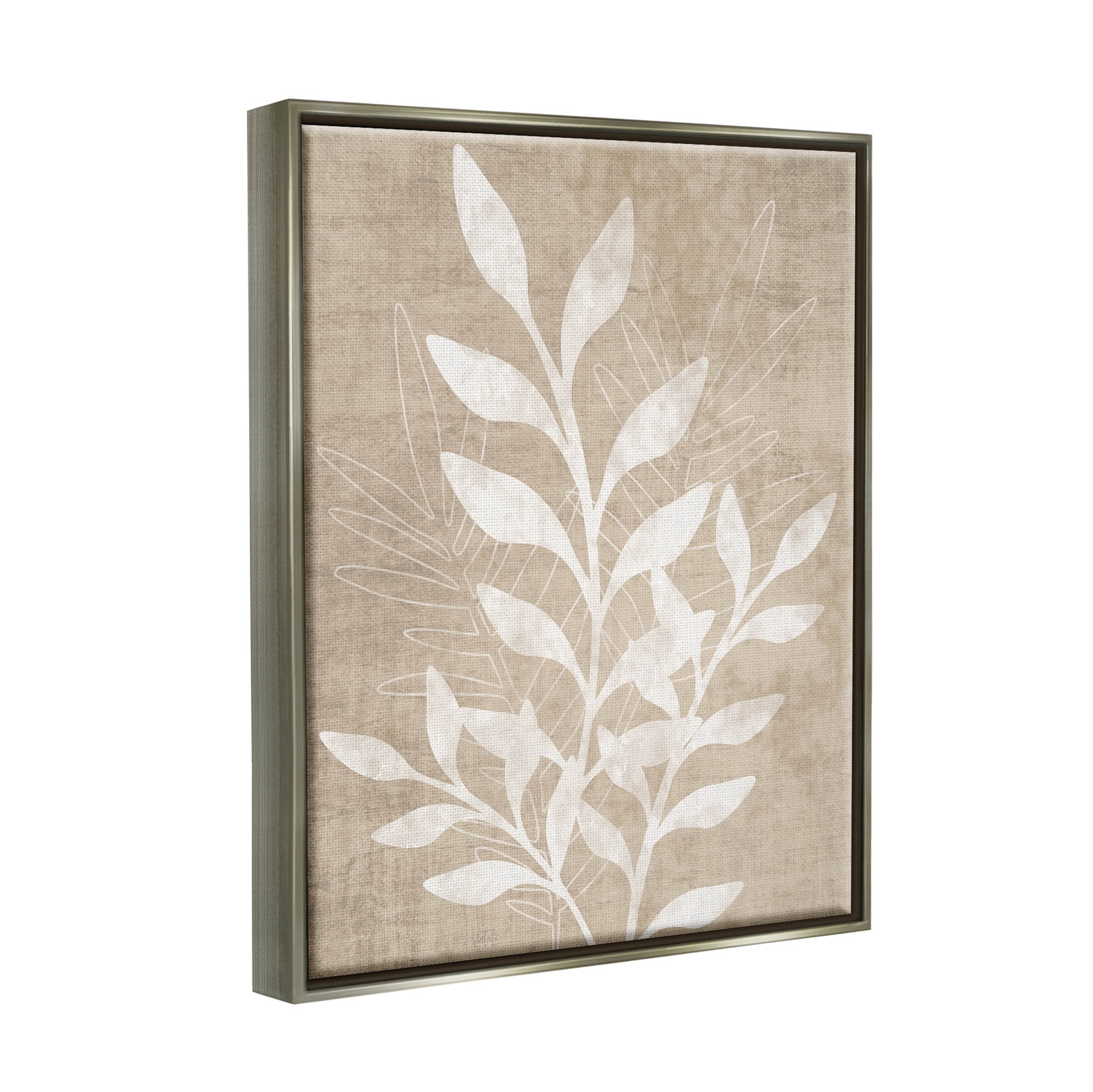 Stupell Industries Neutral Plant Leaf Collage Graphic Art Luster Gray Floating Framed Canvas Print Wall Art, Design by Natalie Carpentieri