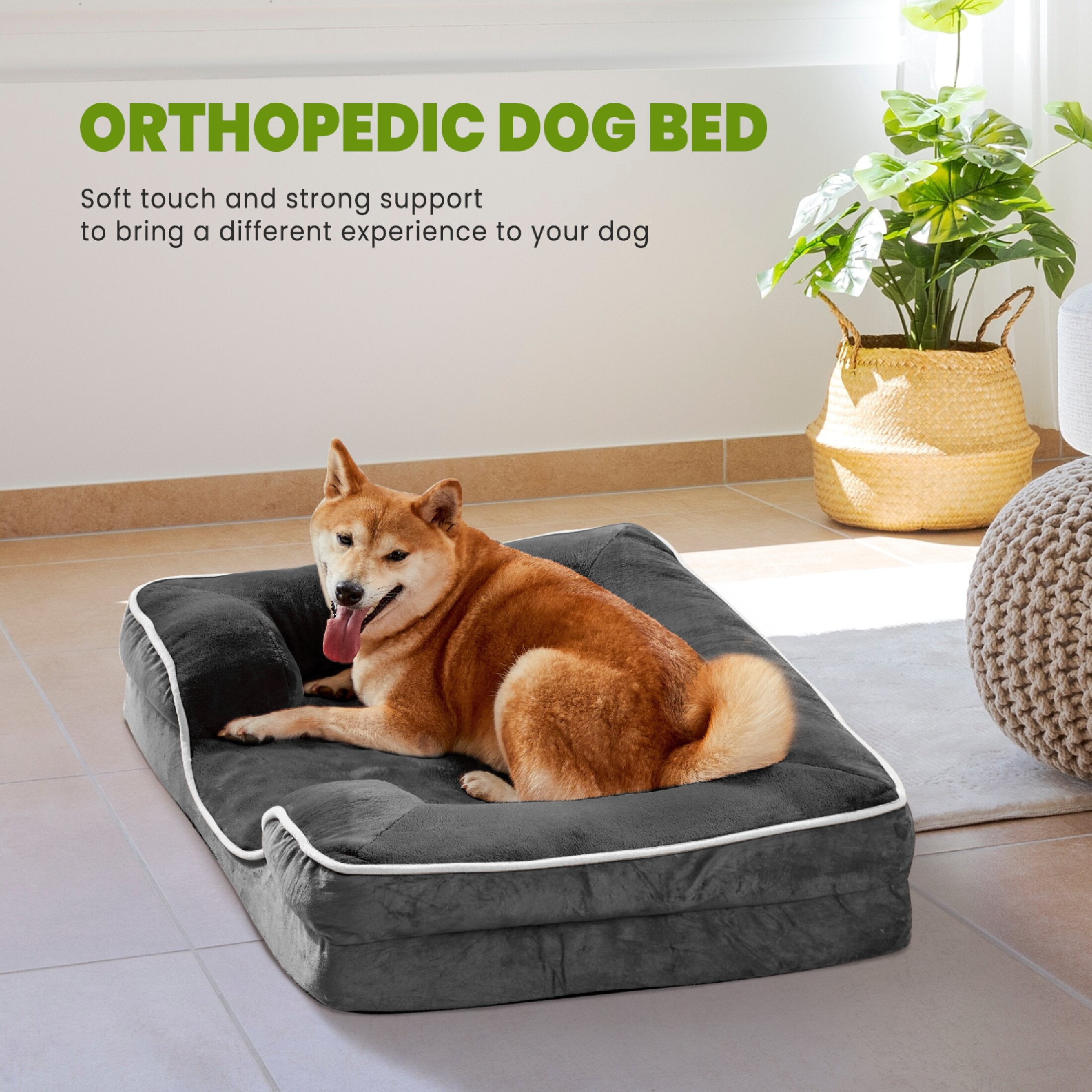 JOINSUN 42"x32" Orthopedic Dog Bed, Supportive Memory Foam Dog Sofa, Gray