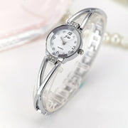 Women Quartz Watches Fashion Elegant Waterproof Wristwatch Petite Bracelet Watch (Silver)